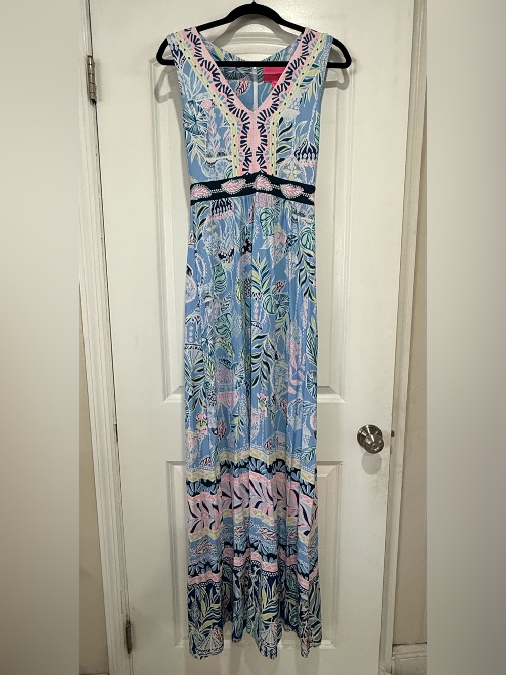 Lilly Pulitzer Light Blue Maxi Dress with Pink and Navy Accents size 0 WORN ONCE